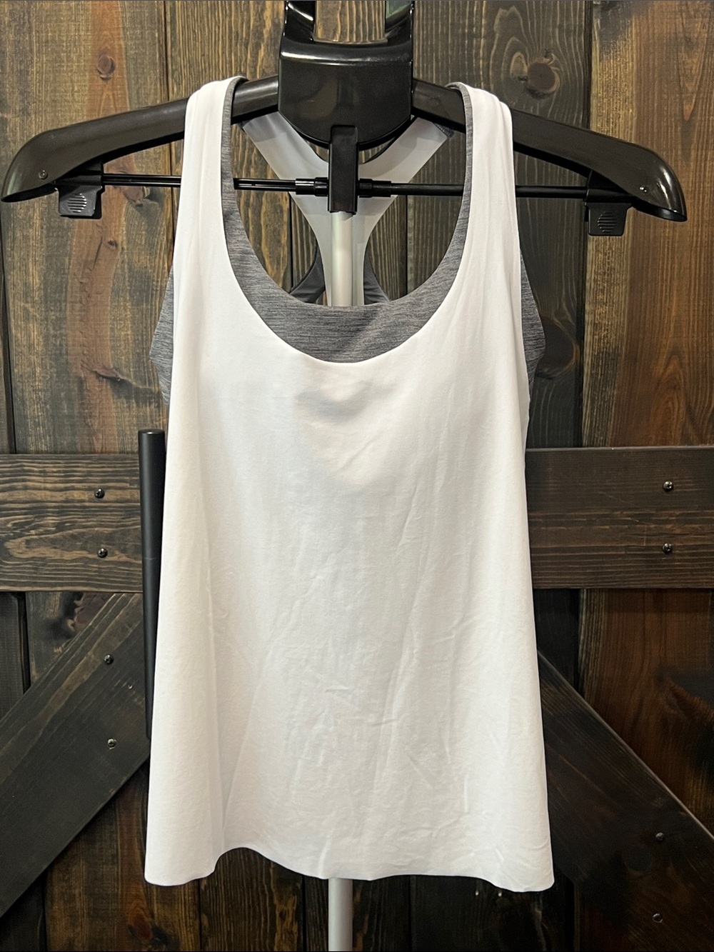 Athleta 2 in 1 Support Tank Top Sports Bra XS White Grey‎ Racerback Active Gym